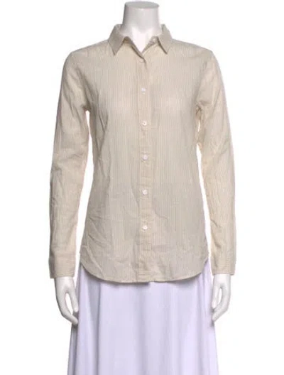 Pre-owned Outerknown Striped Long Sleeve Button-up Top In Neutrals