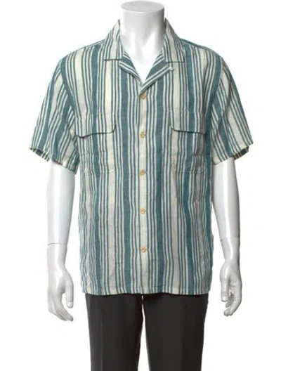 Pre-owned Outerknown Striped Short Sleeve Button-up Top W/ Tags In Blue