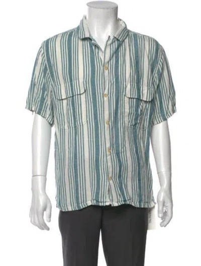 Pre-owned Outerknown Striped Short Sleeve Shirt In Blue