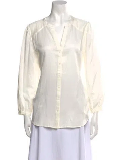 Pre-owned Outerknown V-neck Long Sleeve Button-up Top In White