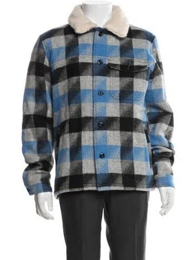Pre-owned Outerknown Wool Plaid Print Jacket In Blue