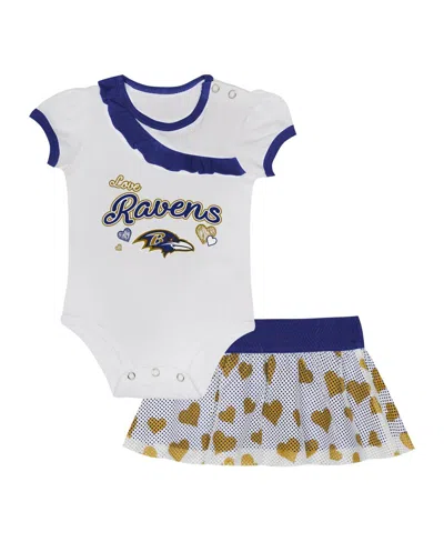 Outerstuff Kids' Baby Boys And Girls 2-piece Baltimore Ravens Love My Team Bodysuit And Skirt Set In White