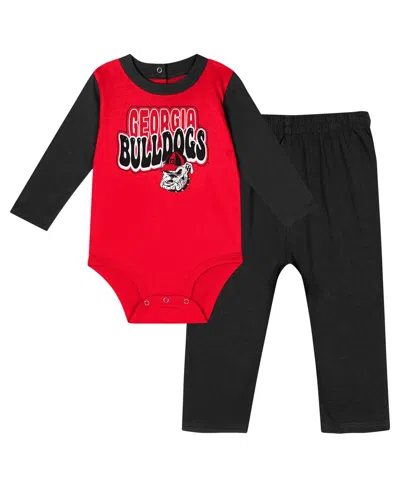 Outerstuff Kids' Baby Boys And Girls 2-piece Georgia Bulldogs Double Up Long Sleeve Bodysuit And Pant Set In Red