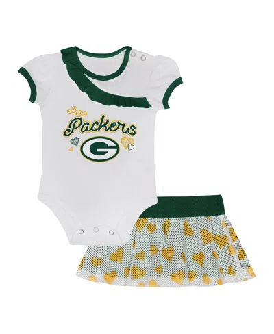 Outerstuff Kids' Baby Boys And Girls 2-piece Green Bay Packers Love My Team Bodysuit And Skirt Set In White