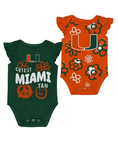 Outerstuff Kids' Baby Boys And Girls 2-piece Green/orange Miami Hurricanes Little Sunshine Bodysuit Set In Multi