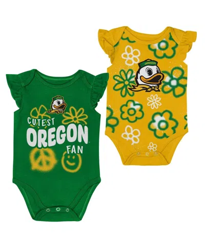 Outerstuff Kids' Baby Boys And Girls 2-piece Green/yellow Oregon Ducks Little Sunshine Bodysuit Set