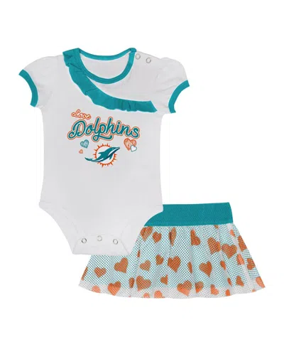 Outerstuff Kids' Baby Boys And Girls 2-piece Miami Dolphins Love My Team Bodysuit Skirt Set In White