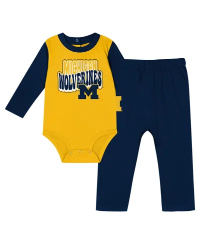 Outerstuff Kids' Baby Boys And Girls 2-piece Michigan Wolverines Double Up Long Sleeve Bodysuit And Pant Set In Navy