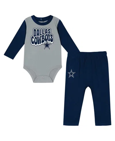 Outerstuff Kids' Baby Boys And Girls 2-piece Navy Dallas Cowboys Double Up Long Sleeve Bodysuit And Pants Set In Blue