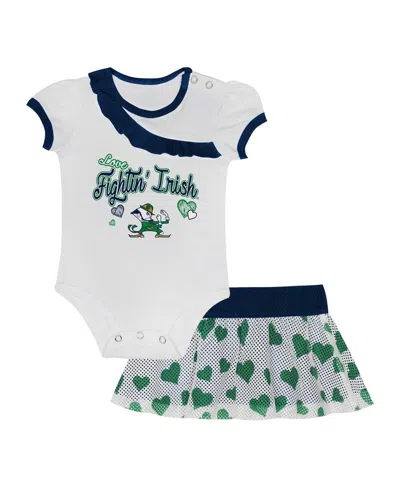 Outerstuff Kids' Baby Boys And Girls 2-piece Notre Dame Fighting Irish Love My Team Bodysuit And Skirt Set In White