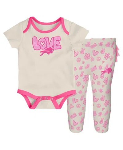 Outerstuff Baby Boys And Girls 2 Piece White/pink Buffalo Bills All The Love Bodysuit And Pants Set In Multi