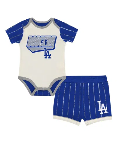 Outerstuff Baby Boys And Girls 2-piece White/royal Los Angeles Dodgers Lead Run Diaper Cover Bodysuit And Short In Blue