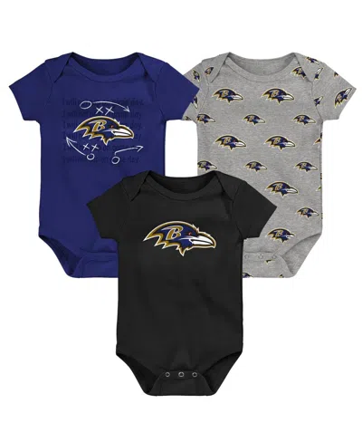 Outerstuff Kids' Baby Boys And Girls 3-pack Baltimore Ravens Team Starter Bodysuit Set In Multi