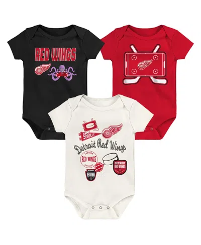 Outerstuff Baby Boys And Girls 3- Pack Detroit Red Wings Littlest Player Bodysuit Set