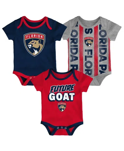 Outerstuff Kids' Baby Boys And Girls 3-pack Florida Panthers Loyal Buddies Bodysuit Set In Blue