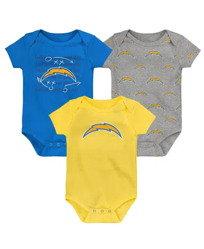 Outerstuff Kids' Baby Boys And Girls 3-pack Los Angeles Chargers Team Starter Bodysuit Set In Blue