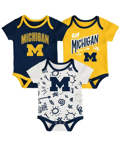 Outerstuff Kids' Baby Boys And Girls 3-pack Michigan Wolverines All Day Play Bodysuit Set In Blue