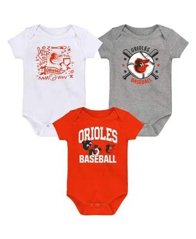 Outerstuff Baby Boys And Girls 3-pack Orange Baltimore Orioles Batter Up Bodysuit Set In Multi