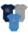 Outerstuff Baby Boys And Girls 3-pack Tennessee Titans Oilers Throwback Team Starter Bodysuit In Blue