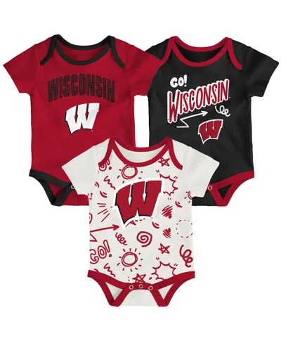 Outerstuff Baby Boys And Girls 3-pack Wisconsin Badgers All Day Play Bodysuit Set In Multi