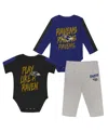 Outerstuff Baby Boys And Girls 3-piece Baltimore Ravens Double Down Bodysuits And Pants Set In Multi