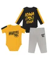 Outerstuff Baby Boys And Girls 3-piece Black/gold Iowa Hawkeyes Double Down Creeper And Pants Set In Multi