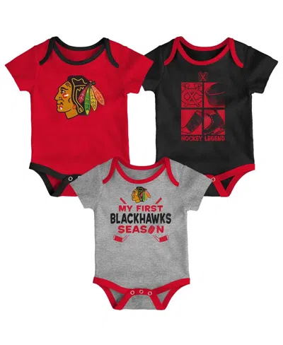 Outerstuff Kids' Baby Boys And Girls 3-piece Chicago Blackhawks Legend Bodysuit Set In Multi