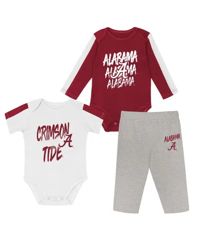 Outerstuff Kids' Baby Boys And Girls 3-piece Crimson/white Alabama Crimson Tide Double Down Bodysuit And Pants Set In Brown
