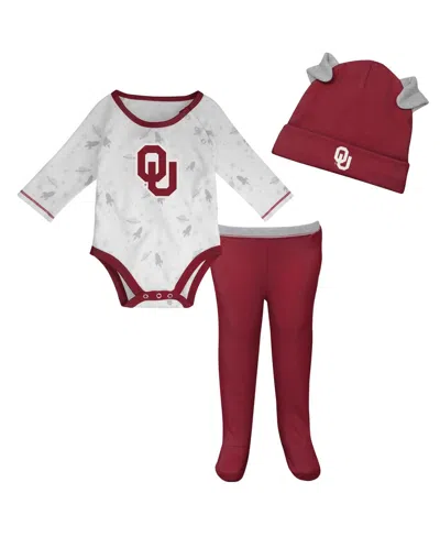 Outerstuff Kids' Baby Boys And Girls 3-piece Crimson/white Oklahoma Sooners Dream Team Raglan Long Sleeve Bodysuit, H In Crimson,white