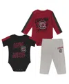 Outerstuff Baby Boys And Girls 3-piece Garnet/black South Carolina Gamecocks Double Down Bodysuit And Pants Set In Multi