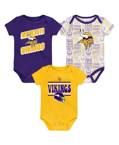 Outerstuff Kids' Baby Boys And Girls 3-piece Minnesota Vikings Play Day Bodysuit In Purple