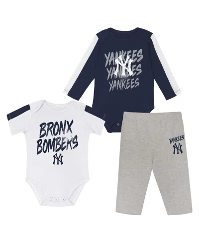 Outerstuff Baby Boys And Girls 3-piece New York Yankees Double Down Bodysuit And Pants Set In Animal Print