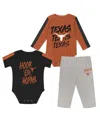 Outerstuff Baby Boys And Girls 3-piece Orange/black Texas Longhorns Double Down Creeper And Pants Set In Multi