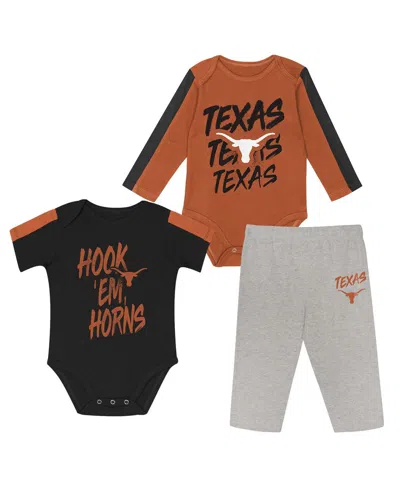 Outerstuff Kids' Baby Boys And Girls 3-piece Orange/black Texas Longhorns Double Down Creeper And Pants Set In Multi