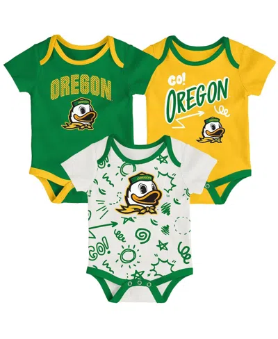 Outerstuff Kids' Baby Boys And Girls 3-piece Oregon Ducks All Day Play Bodysuit Set In Multi