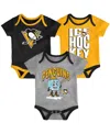 Outerstuff Baby Boys And Girls 3-piece Pittsburgh Penguins Triple Header Bodysuit Set In Multi