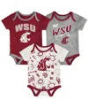 Outerstuff Baby Boys And Girls 3-piece Red/black Washington State Cougars All Day Play Bodysuit Set In Burgundy