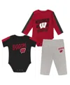 Outerstuff Baby Boys And Girls 3-piece Red/black Wisconsin Badgers Double Down Bodysuit And Pants Set In Multi