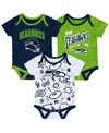 Outerstuff Baby Boys And Girls 3-piece Seattle Seahawks All Day Play Bodysuit Set In Multi