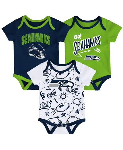 Outerstuff Baby Boys And Girls 3-piece Seattle Seahawks All Day Play Bodysuit Set In Multi