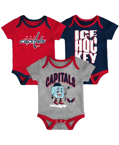 Outerstuff Baby Boys And Girls 3-piece Washington Capitals Triple Header Bodysuit Set In Multi