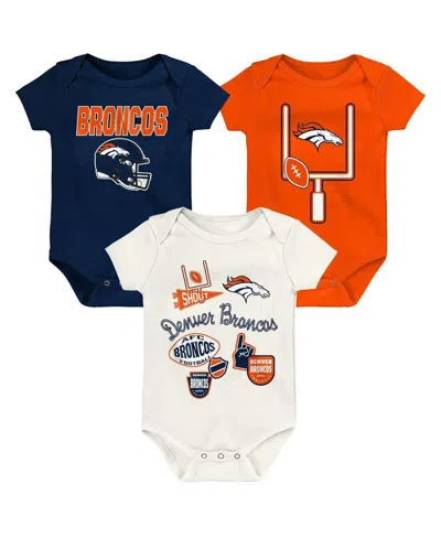 Outerstuff Baby Boys And Girls 3-pack Denver Broncos Littlest Player Bodysuit Set In Orange