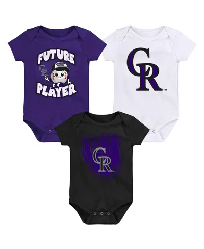 Outerstuff Baby Boys And Girls 3-pack Purple/black/white Colorado Rockies Minor League Player Bodysuit Set In Multi