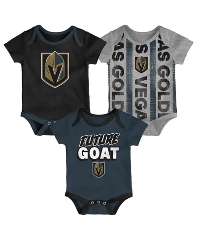 Outerstuff Baby Boys And Girls 3-pack Vegas Golden Knights Loyal Buddies Bodysuit Set In Blue
