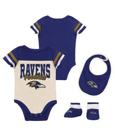 Outerstuff Baby Boys And Girls 3-piece Baltimore Ravens Up One Bodysuit, Bib And Booties Set In Blue