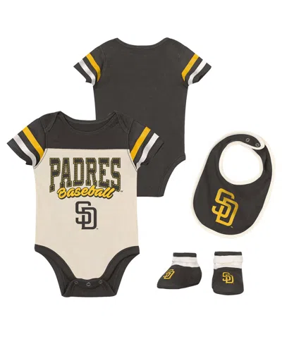 Outerstuff Baby Boys And Girls 3-piece Brown San Diego Padres Up One Bodysuit, Bib And Booties Set In Multi