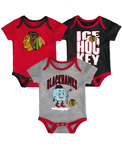 Outerstuff Baby Boys And Girls 3-piece Chicago Blackhawks Triple Header Bodysuit Set In Multi