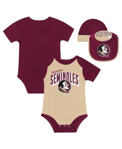 Outerstuff Kids' Baby Boys And Girls 3-piece Florida State Seminoles Dynamic Duo Bodysuit, Bib Cuffed Knit Hat Set In Red