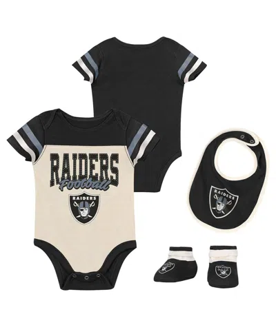 Outerstuff Baby Boys And Girls 3-piece Las Vegas Raiders Up One Bodysuit, Bib And Booties Set In Black