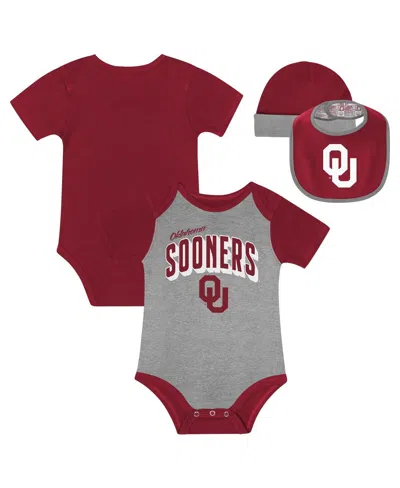 Outerstuff Kids' Baby Boys And Girls 3-piece Oklahoma Sooners Dynamic Duo Bodysuit, Bib And Cuffed With Knit Hat Set In Red